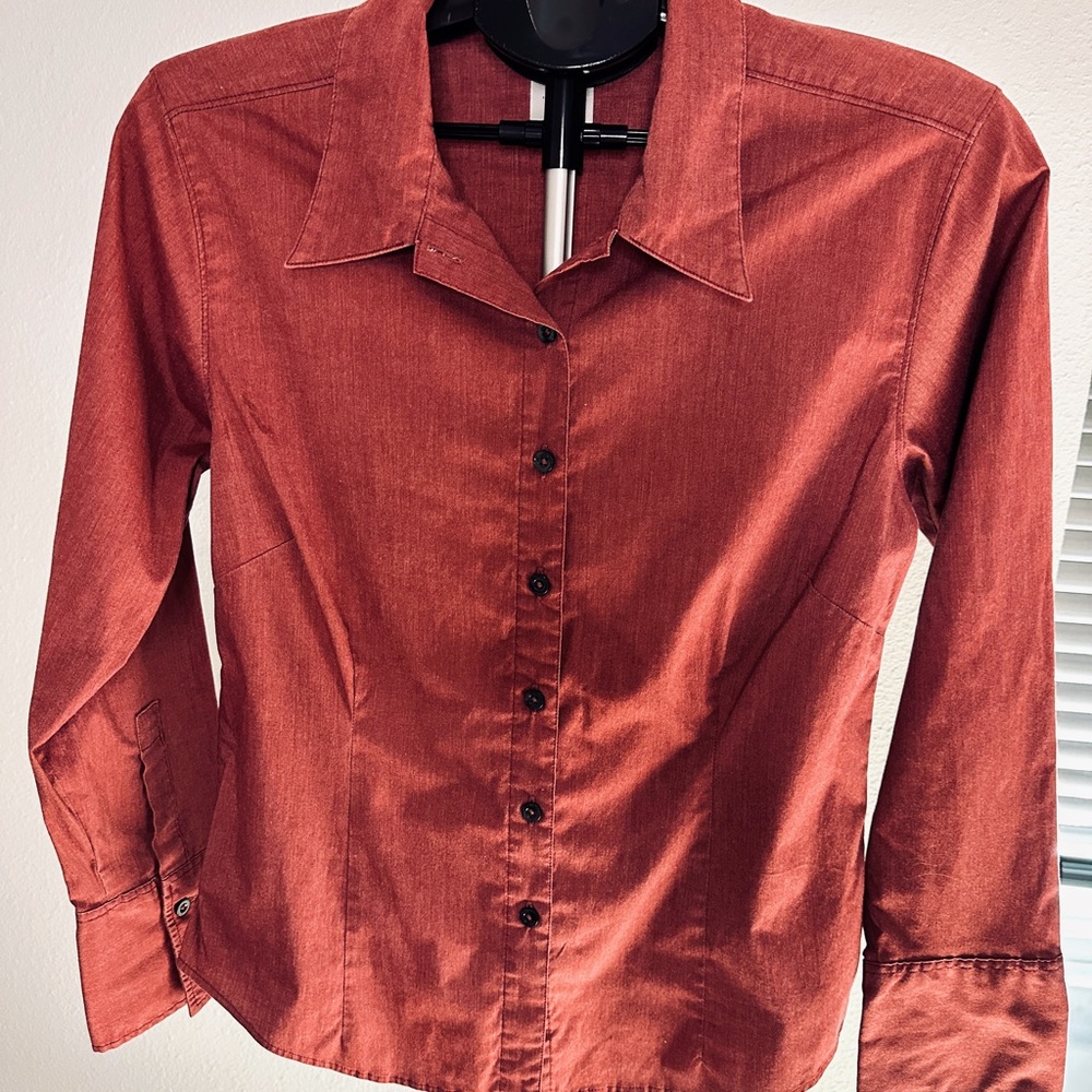 Patagonia Womens Organic Cotton Blend‎ Button Down Shirt Rust Orange Size 12